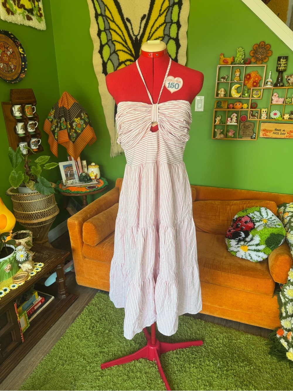 Striped White and Pink Halter Sundress
